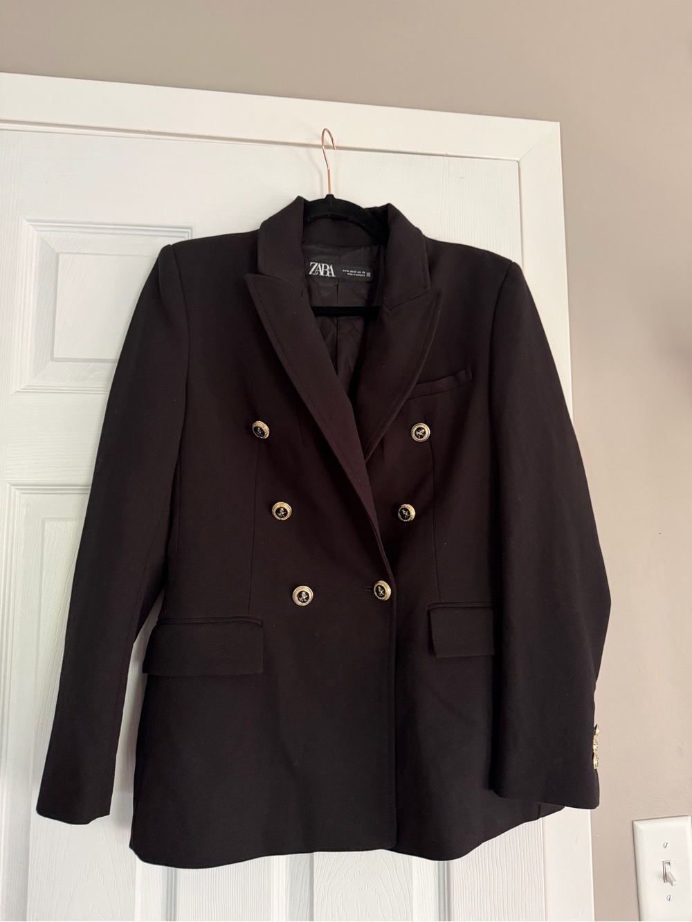 Zara Black Gold Button Double Breasted Blazer Coat